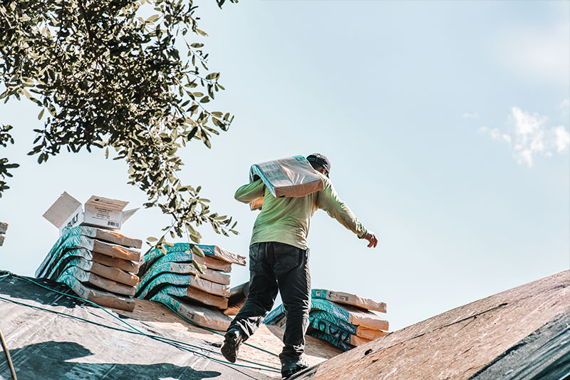 Professional roofing team at work